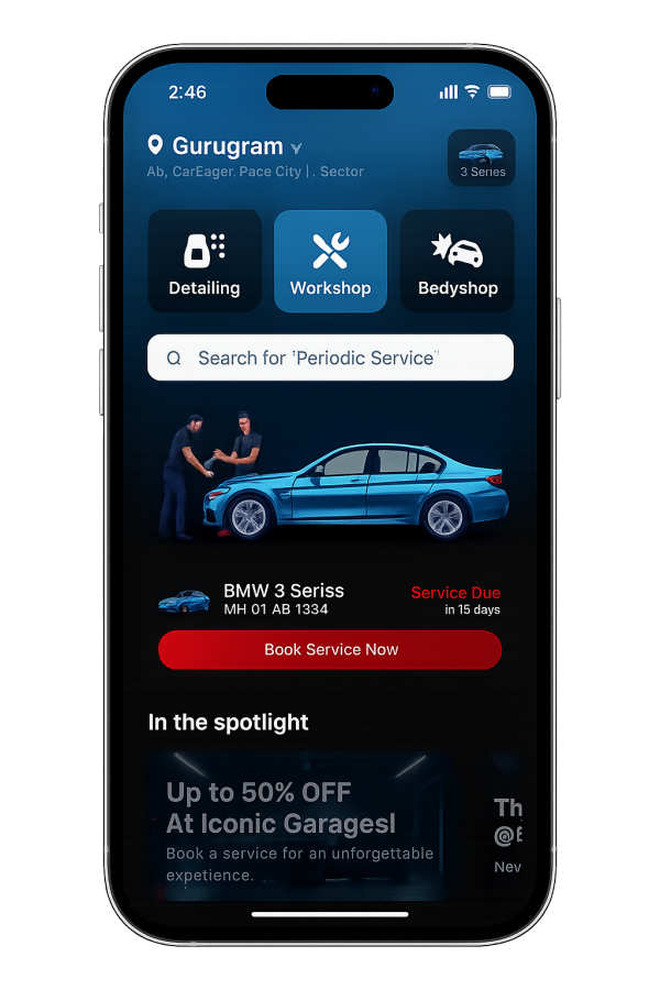 CarEager app home screen